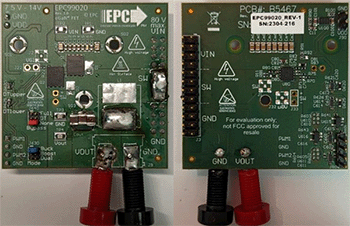 Top and bottom view of test board for  FDMS2D5N08C (right)