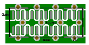 Plot of a possible PCB layout for the die in figure 1