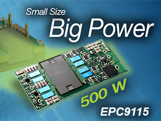 基于eGaN FET的1/8砖式DC/DC转换器实现500 W及96.7%效率――EPC推出12 V、42 A输出电流、已调节型的隔离式转换器演示板