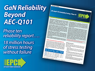 Efficient Power Conversion (EPC) Publishes Tenth Reliability Report Highlighting Gallium Nitride Device Testing Beyond Automotive AEC-Q101 Qualification