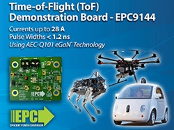Time-of-Flight (ToF) Demonstration Board Drives Lasers with Currents up to 28 A with 1.2 Nanosecond Pulses Using Automotive Qualified eGaN Technology