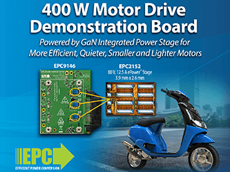 EPC Launches 400 W Motor Drive Demonstration Powered by Gallium Nitride (GaN) Integrated Power Stage for More Efficient, Quieter, and Smaller Motors
