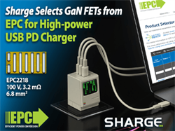 Efficient Power Conversion（EPC）、中国Shargeが大電力 USB PD規格充電器に当社のGaN FETを選択したと発表