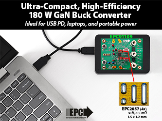 EPC、USB PD規格の用途向けで180 Wの超小型、高効率 GaNバック・コンバータの評価基板を製品化