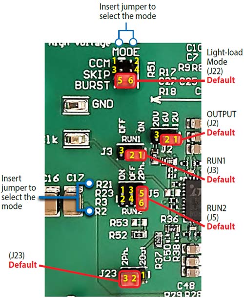 Selector point locations and designations for mode settings